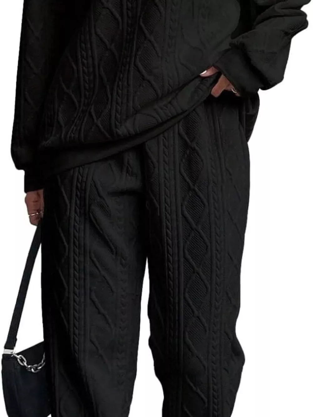 Texture Round Neck Top and Pants Set, image 9