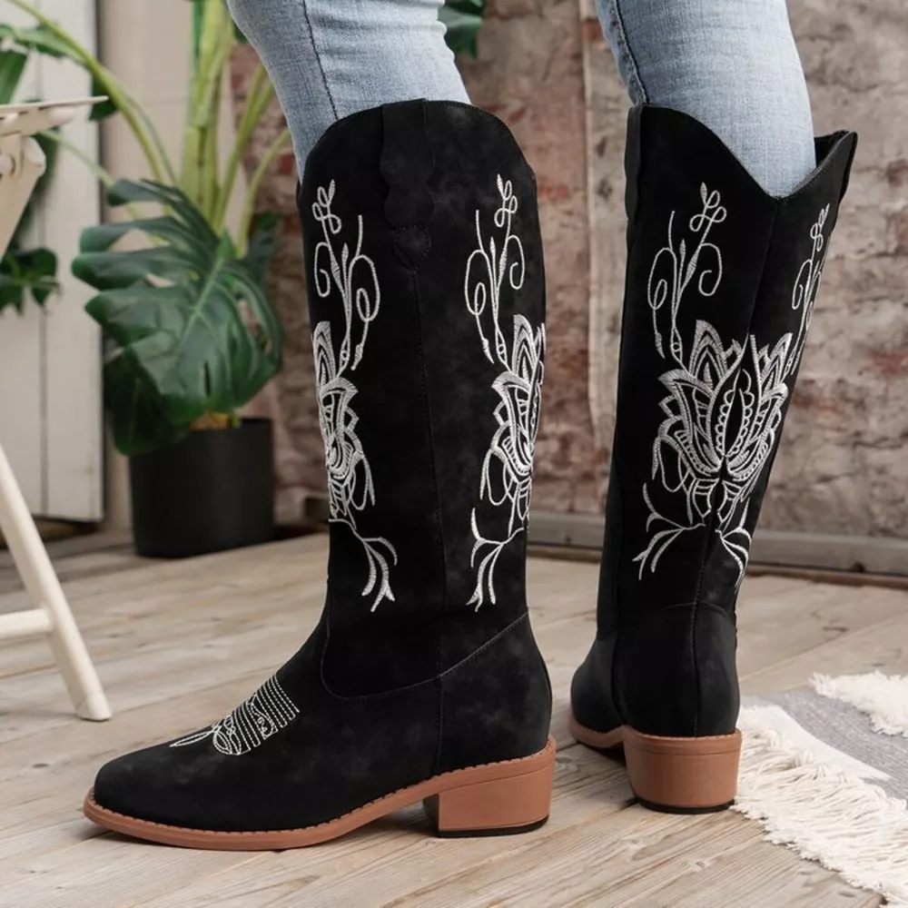 Embroidered Block Heels Boots, image 2
