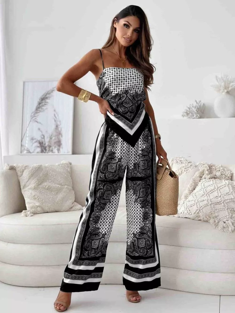 Printed Cami and Wide Leg Pants Set, image 14