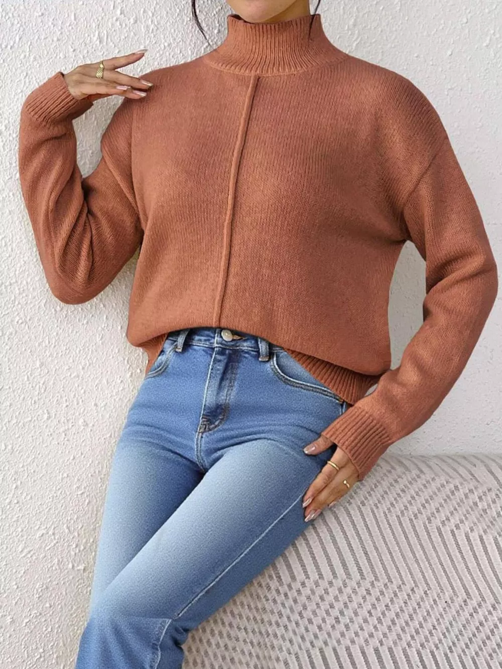 Turtleneck Dropped Shoulder Sweater, image 8