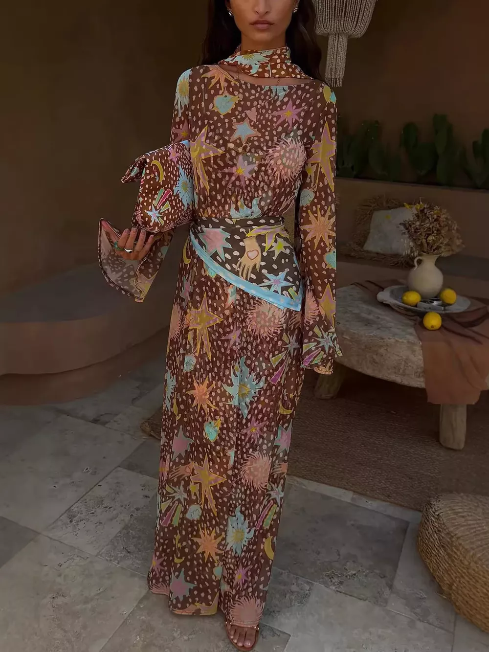 Printed Cami Dress & Long Sleeve Dress & Ribbon Set, image 6