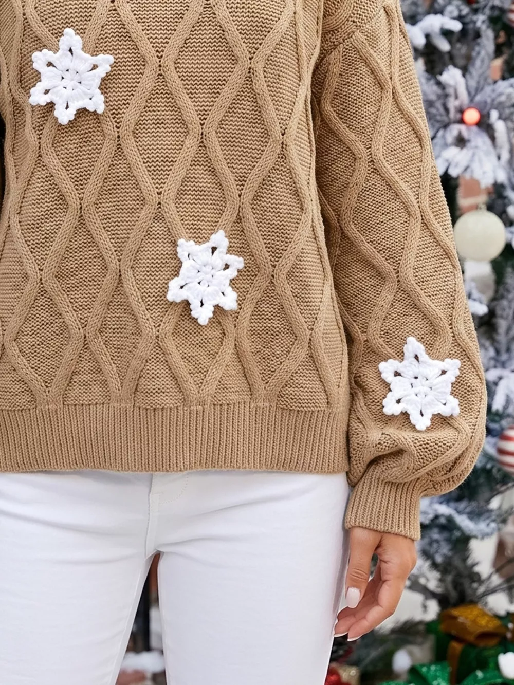 Snowflake Textured V-Neck Sweater, image 12