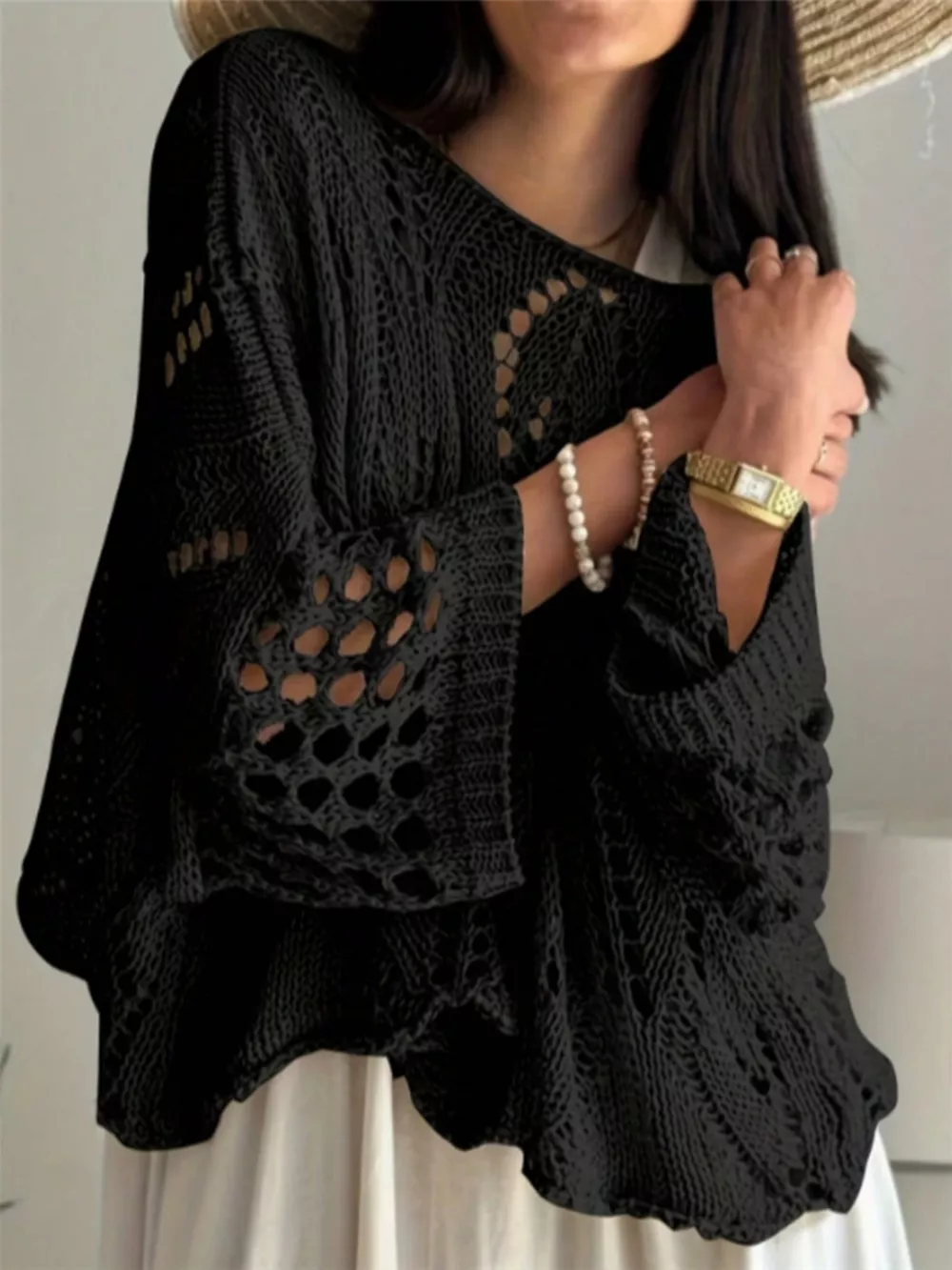 Boat Neck Crochet Knit Cover Up, image 4