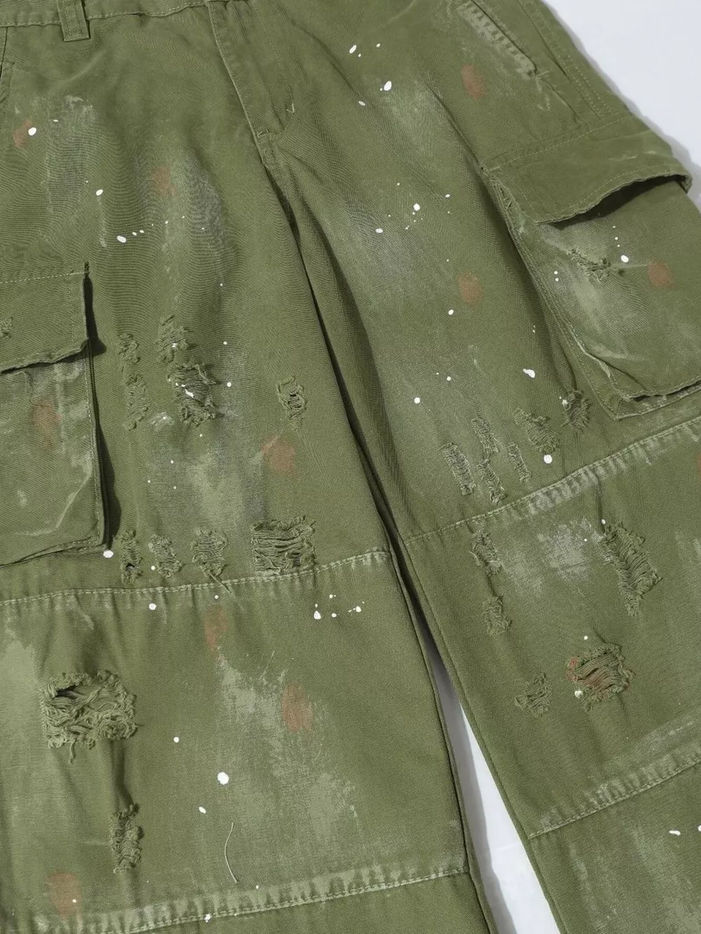 Men's Distressed Cargo Pants with Paint Splatter, image 3