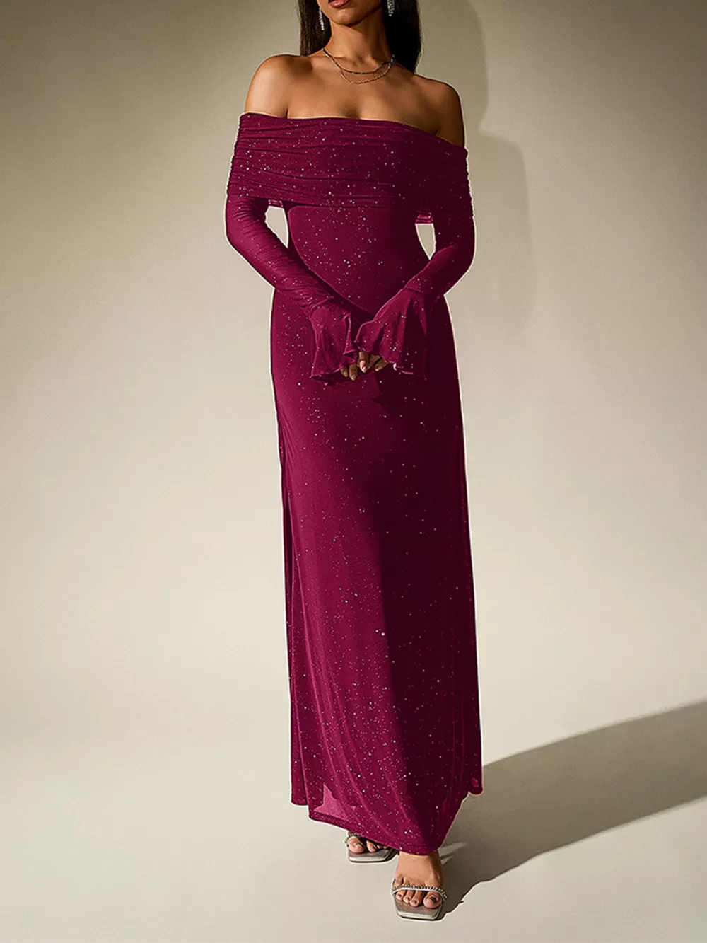 Glitter Off-Shoulder Maxi Dress, image 24