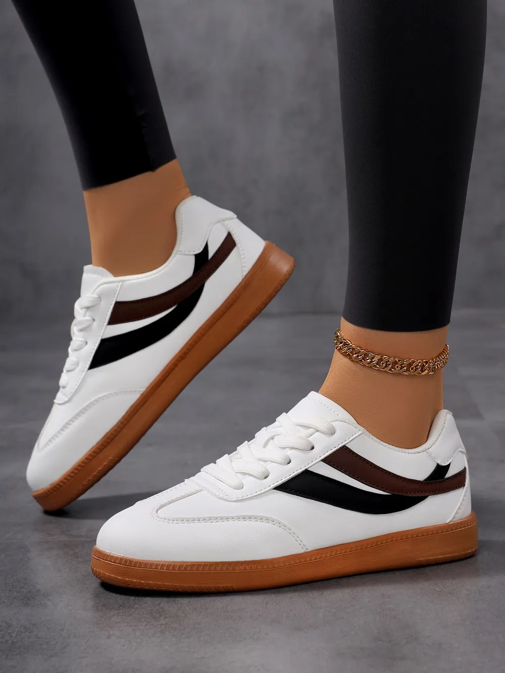 Lace Up Flat Sneakers with Stripe Accent, image 3