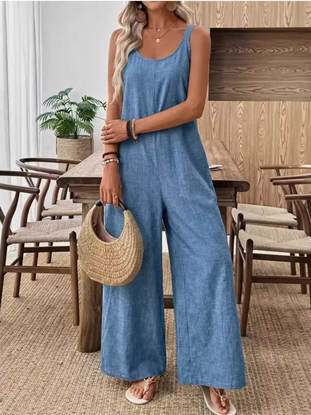 Spaghetti Strap Wide Leg Jumpsuit, image 3