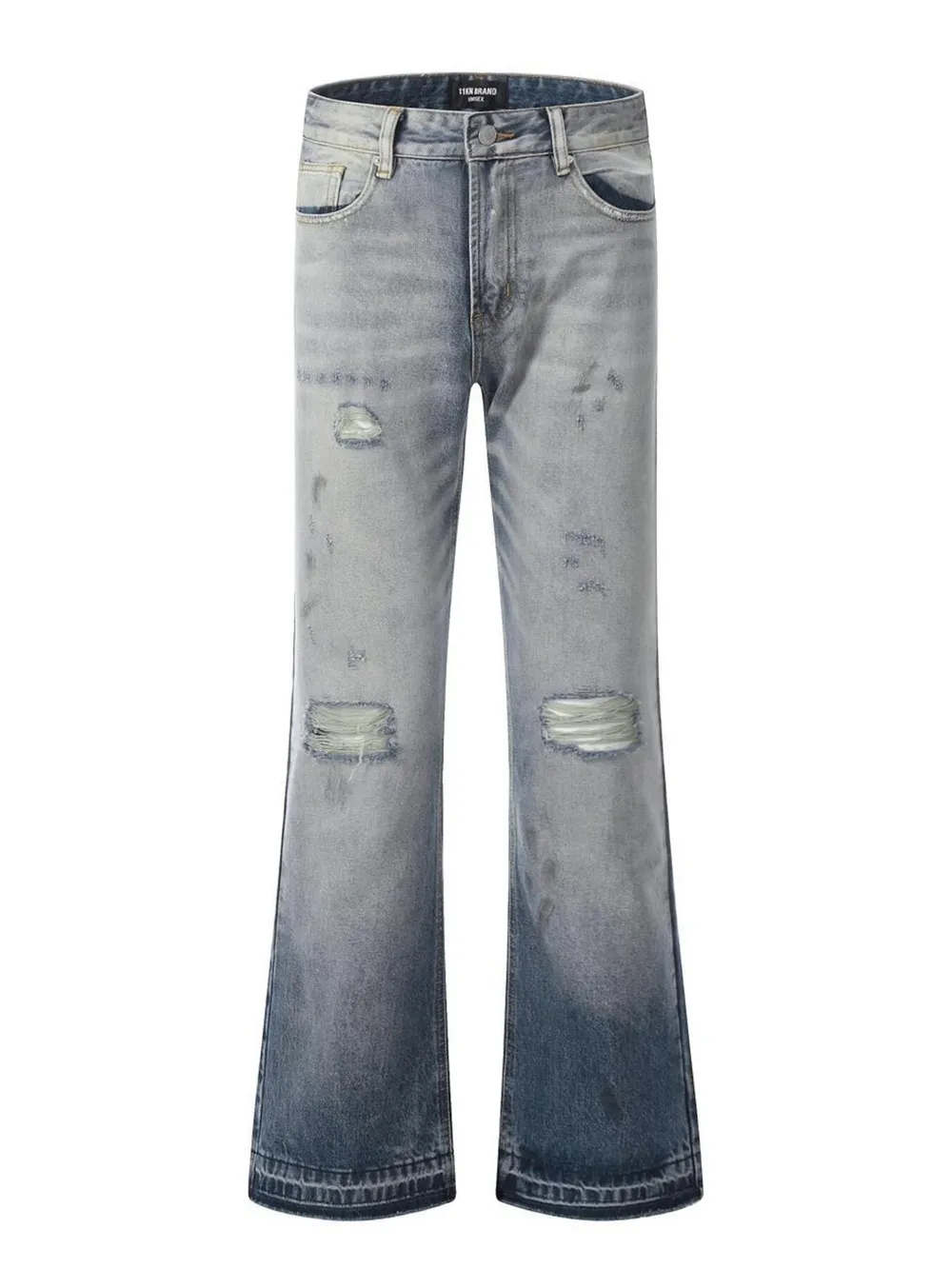 Men's Vintage Washed Gradient Distressed Flare Jeans