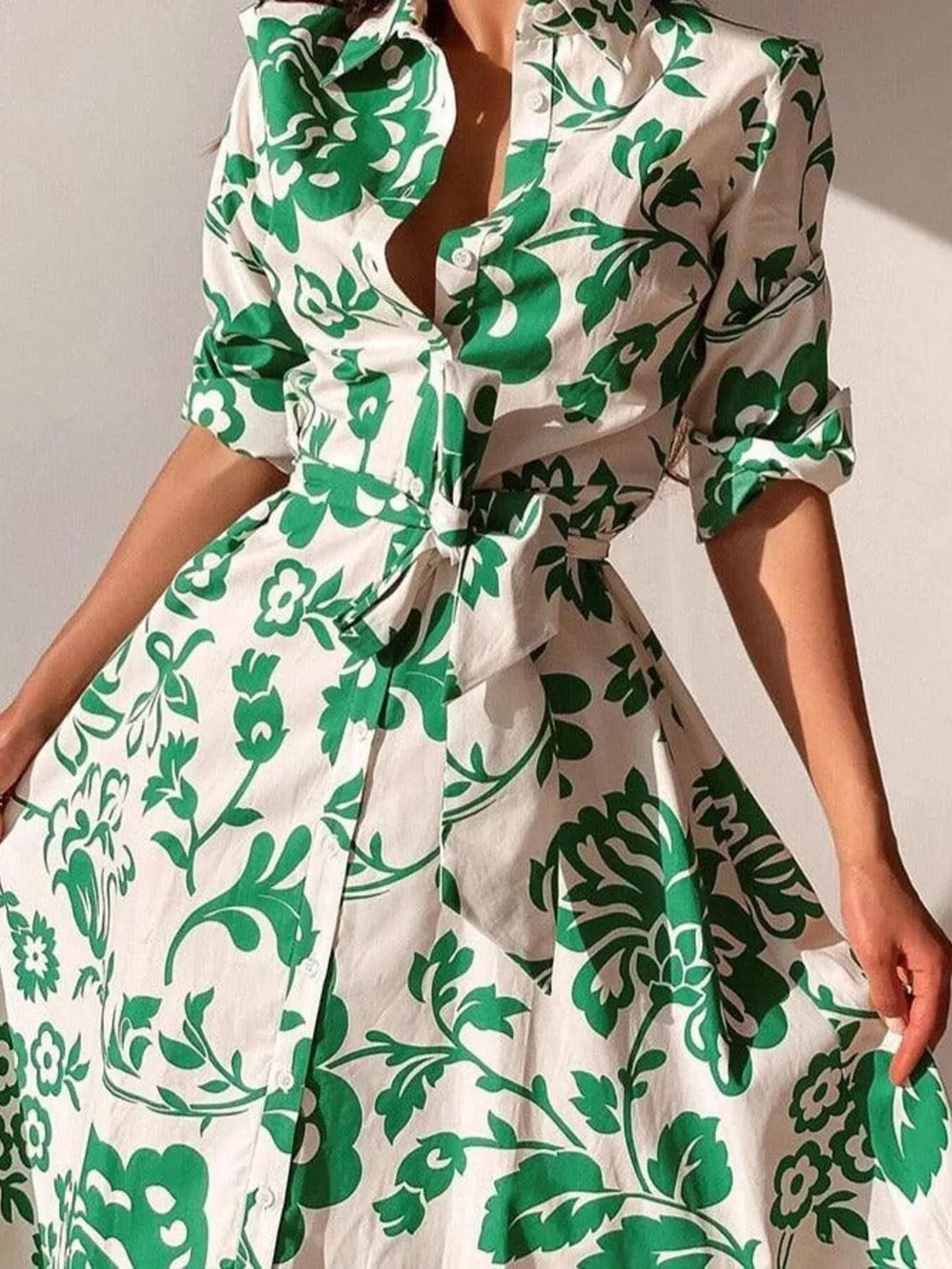 Elegant Floral Print Shirt Dress with Belt, image 5
