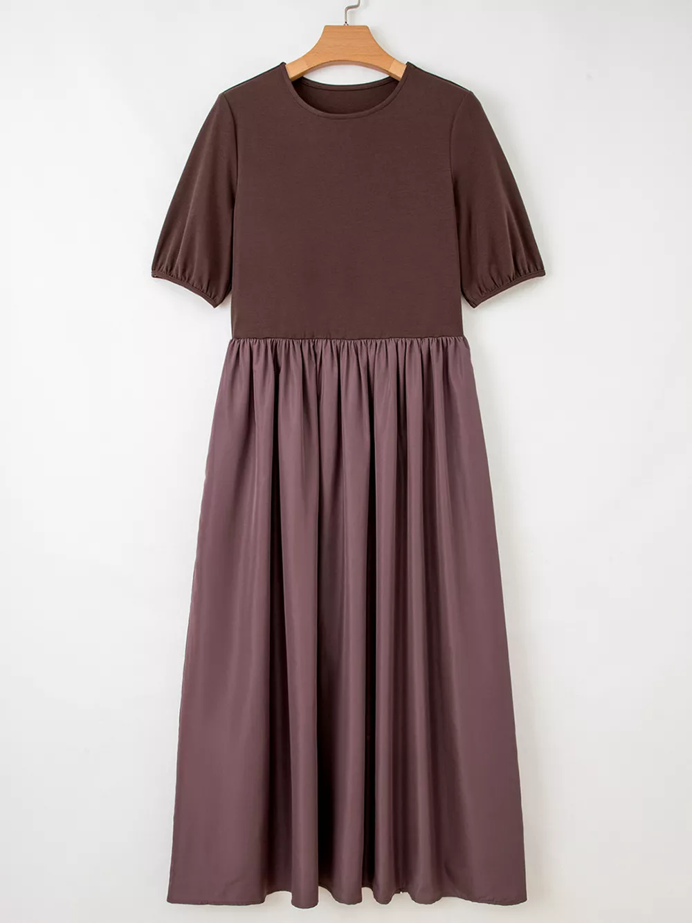 Short Sleeve Knit Top Patchwork Pleated Dress, image 7