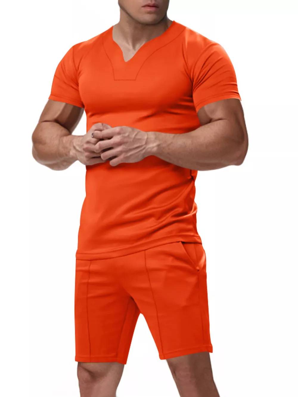 Men's Full Size V-Neck Short Sleeve T-Shirt and Shorts Set Plus Size, image 3