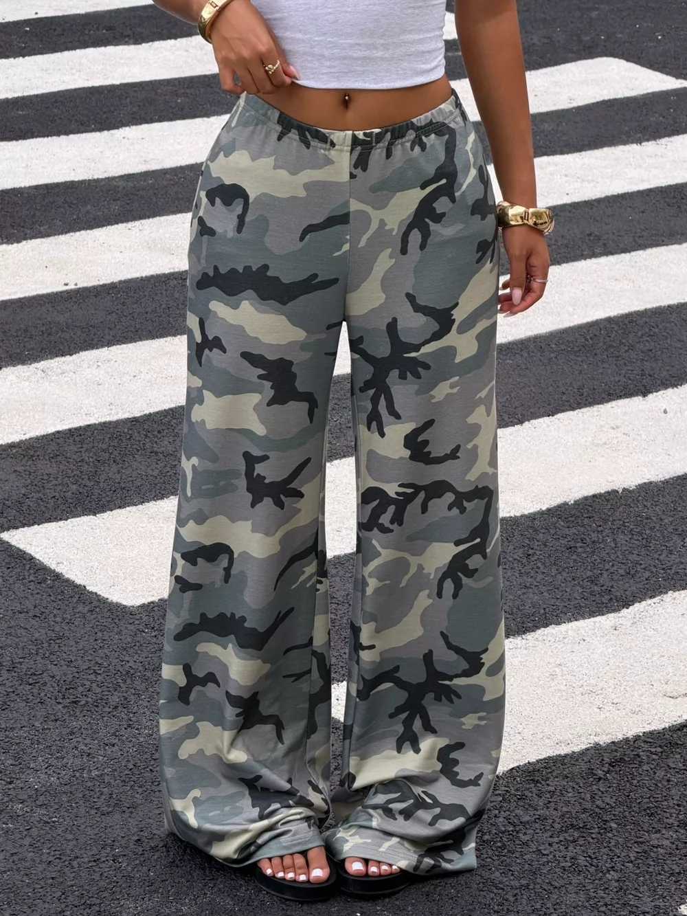 Camouflage Wide-Leg Casual Pants