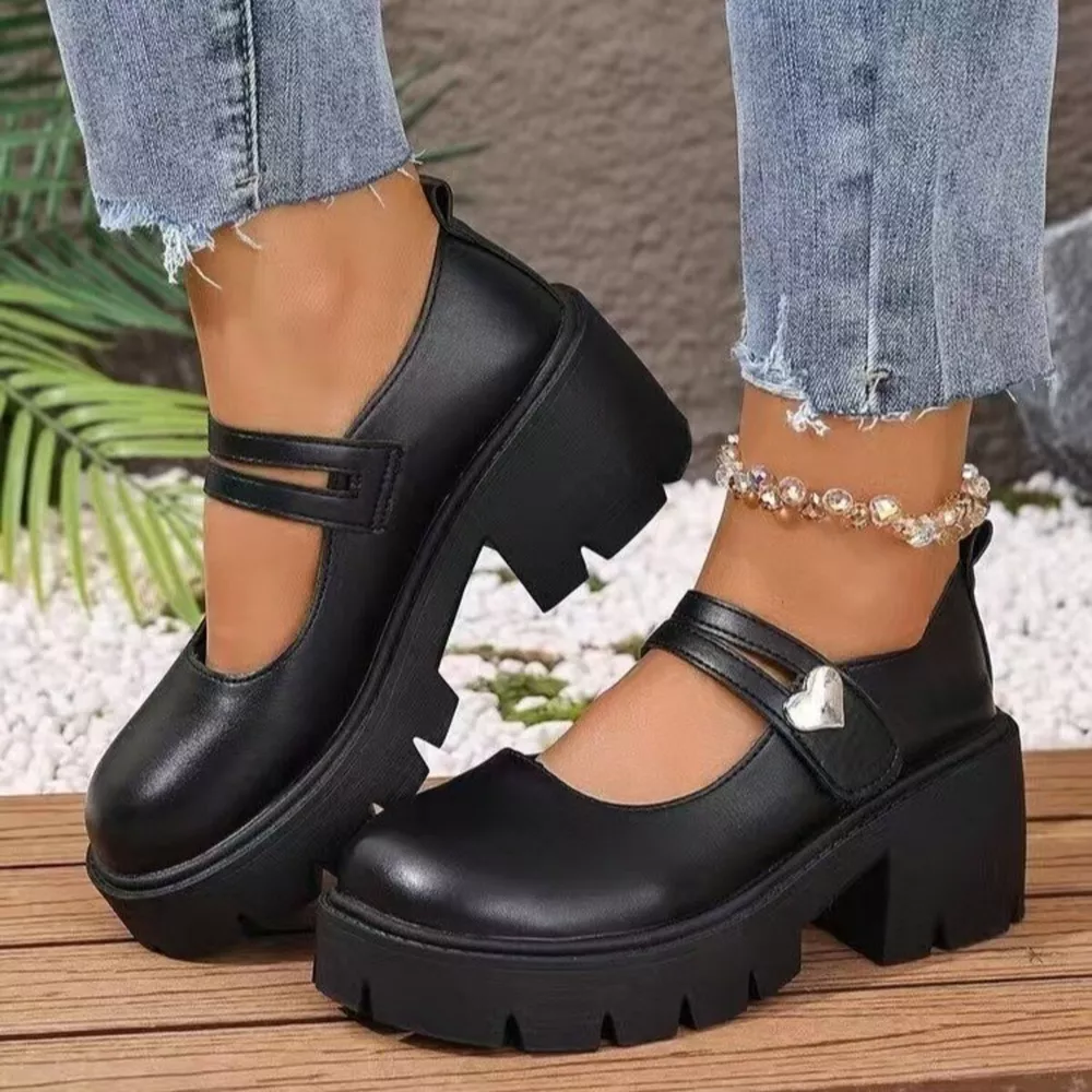 Round Toe Block Heels Loafers, image 5