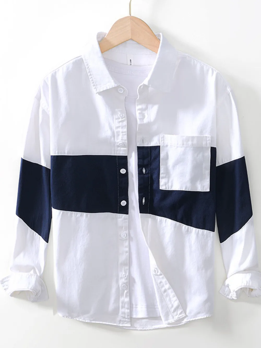 Men's Plus Size Color Block Button Up Shirt, image 3