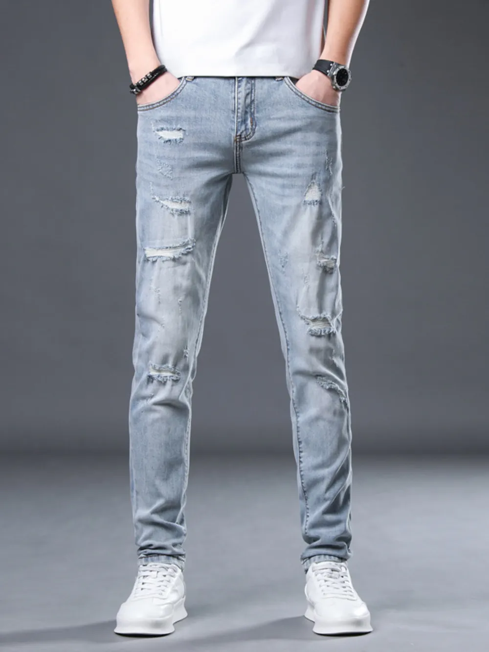 Men's Distressed Slim Fit Jeans, image 3