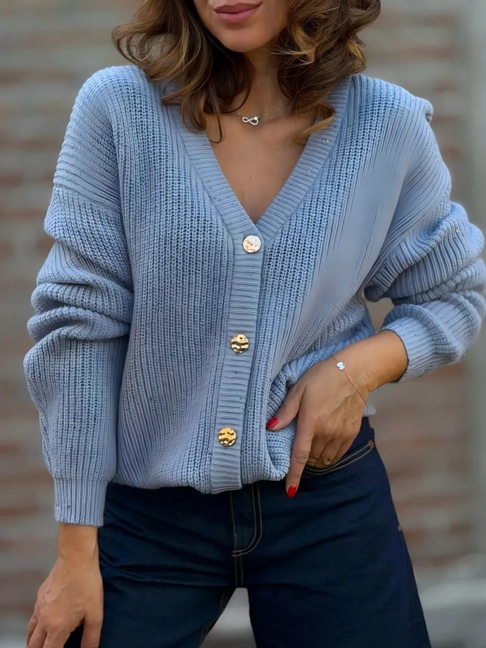 Full Size V-Neck Button-Up Knit Cardigan Plus Size, image 3