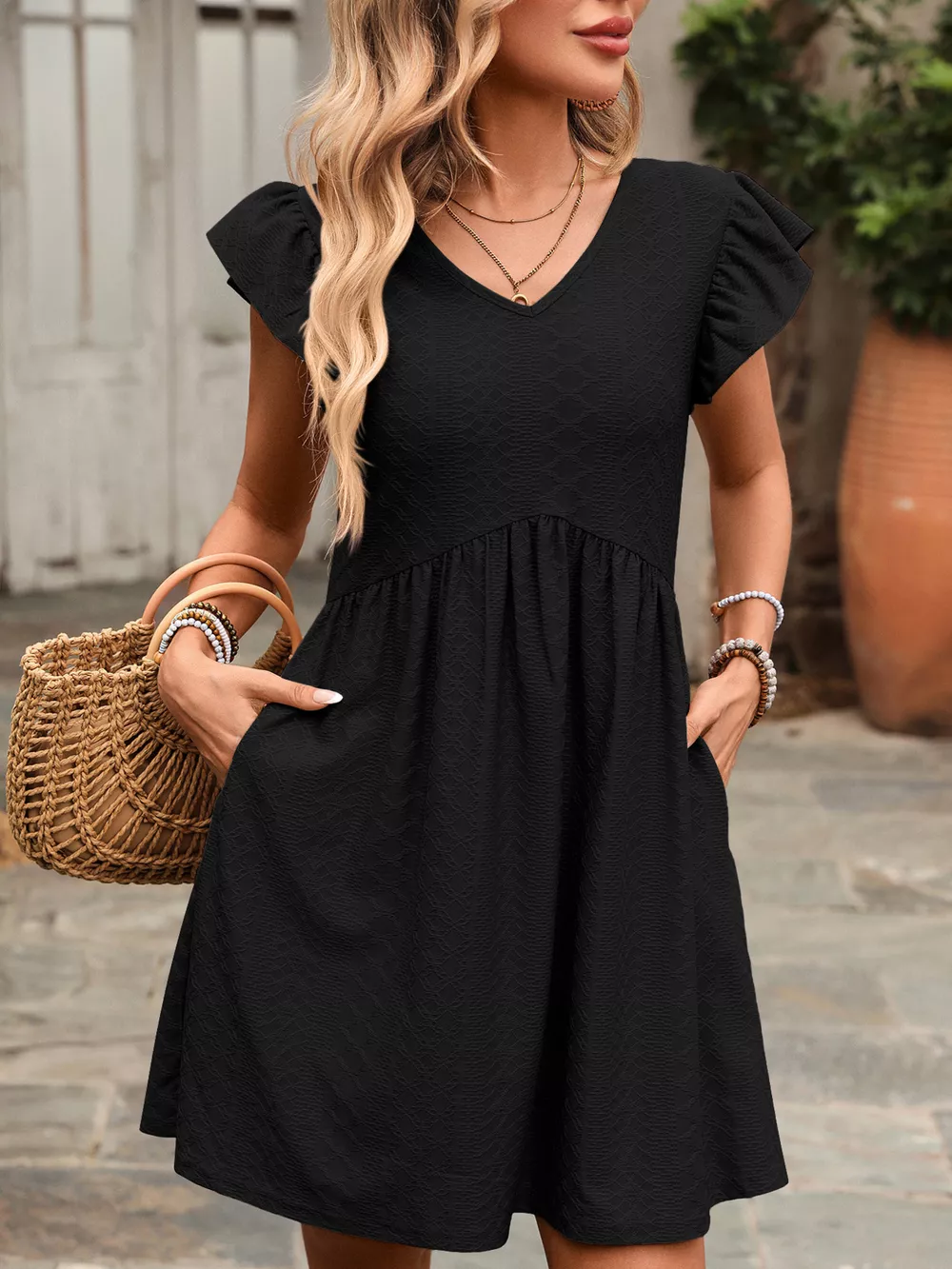 Ruffle Sleeve V-Neck A-Line Dress, image 23