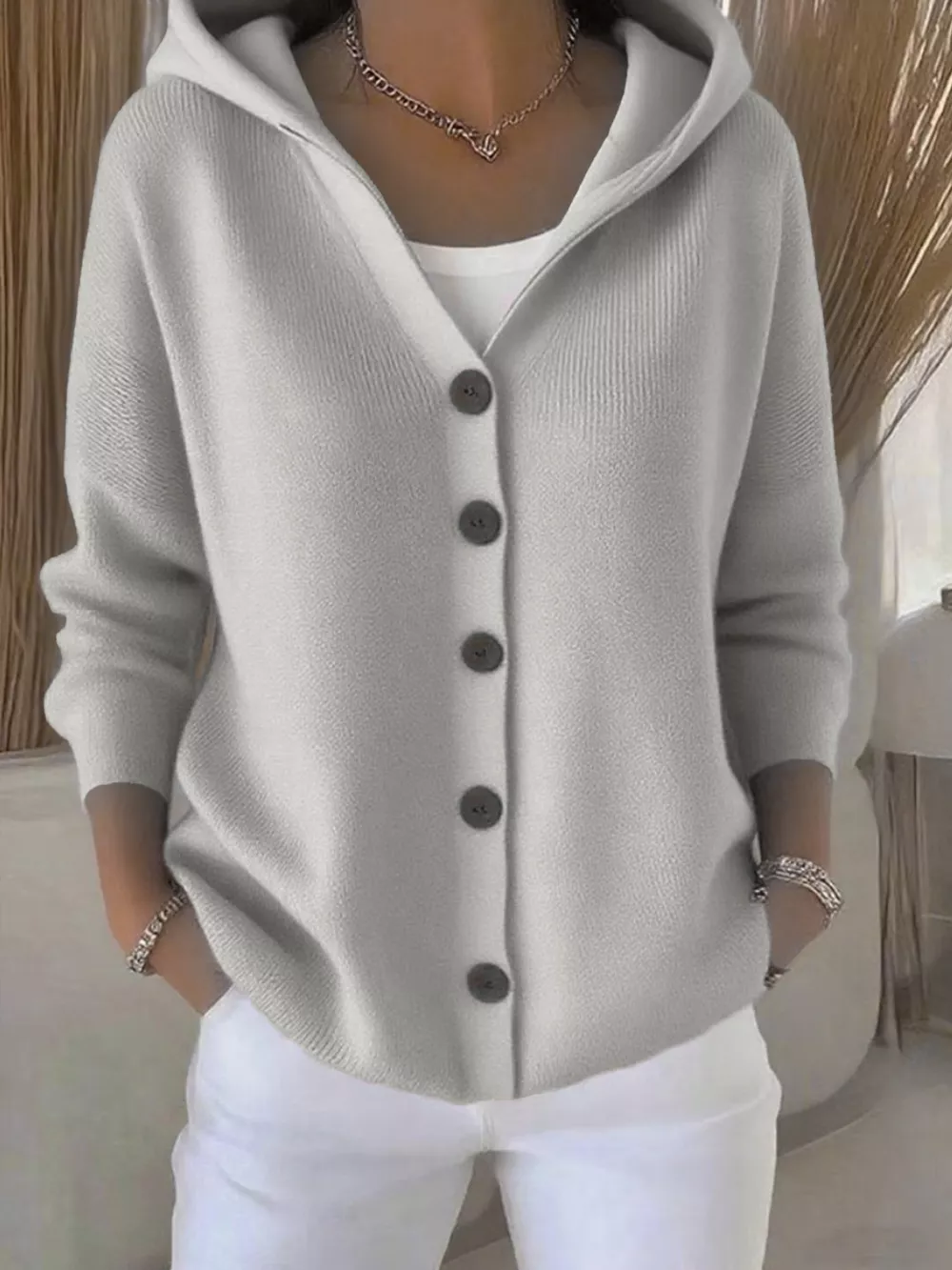 Full Size Hooded Button-Front Soft Knit Cardigan Plus Size, image 31