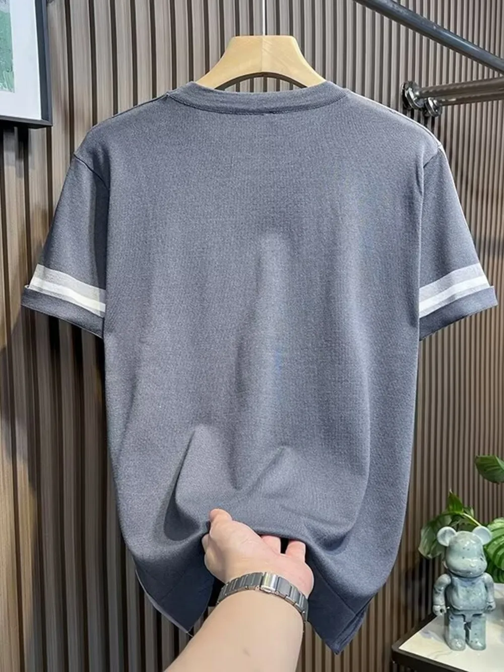 Men's Full Size Contrast Shoulder Stripes Round Neck T-Shirt Plus Size, image 4