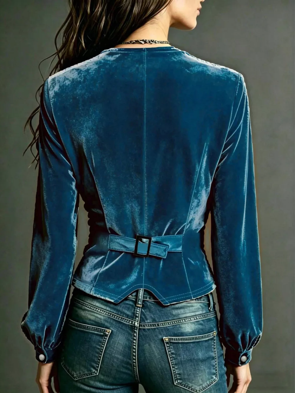Button Down Plunge Velvet Shirt, image 8