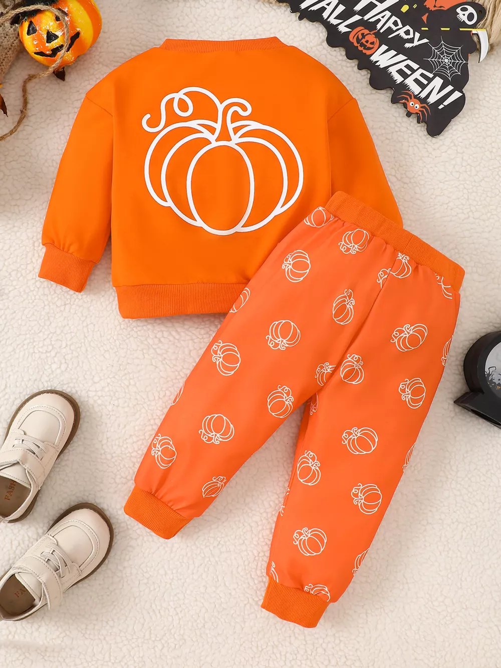 Children's Halloween Pumpkin Print Long Sleeve Sweatshirt and Pants Set, image 7