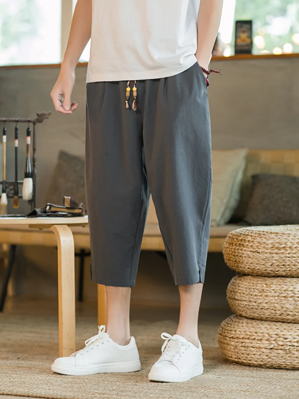 Men's Plus Size Casual Loose Fit Cropped Pants, image 2