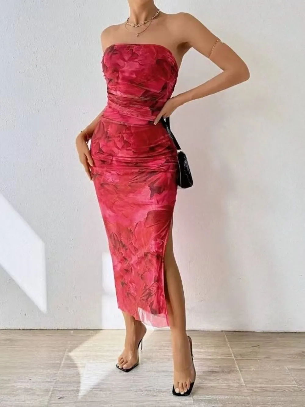 Printed Side Slit Tube Dress, image 20