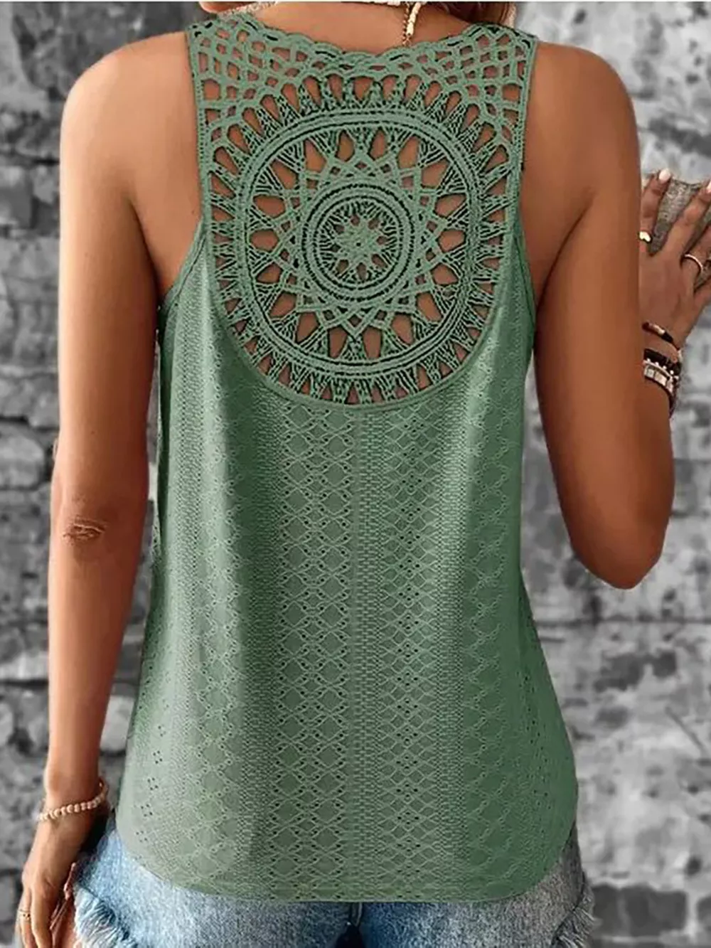 Eyelet Lace Trim V-Neck Tank Top, image 5