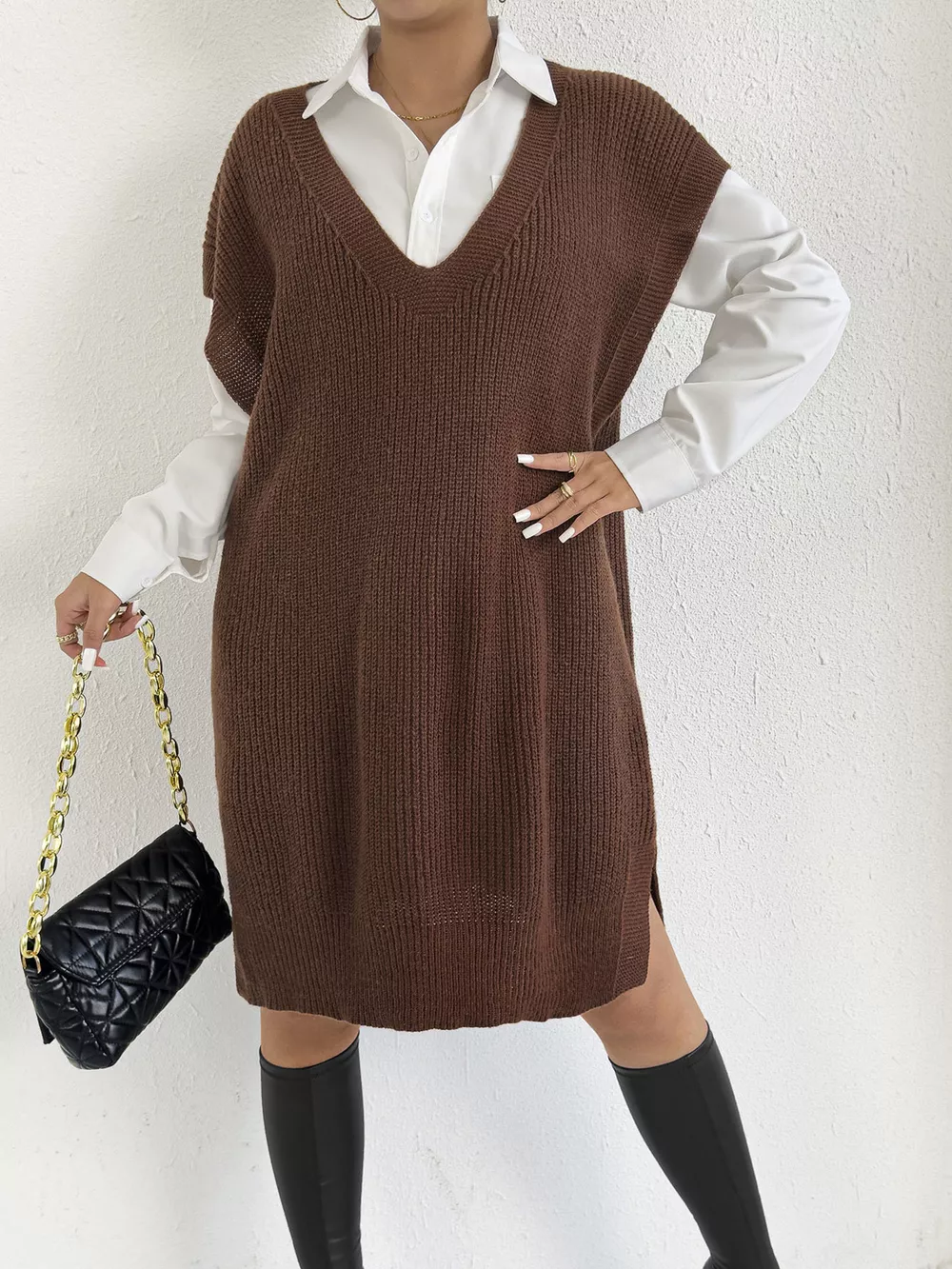 Oversized V-Neck Sweater Vest, image 9