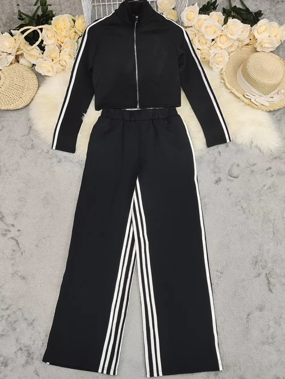 Striped Zip Up Top and Pants Set