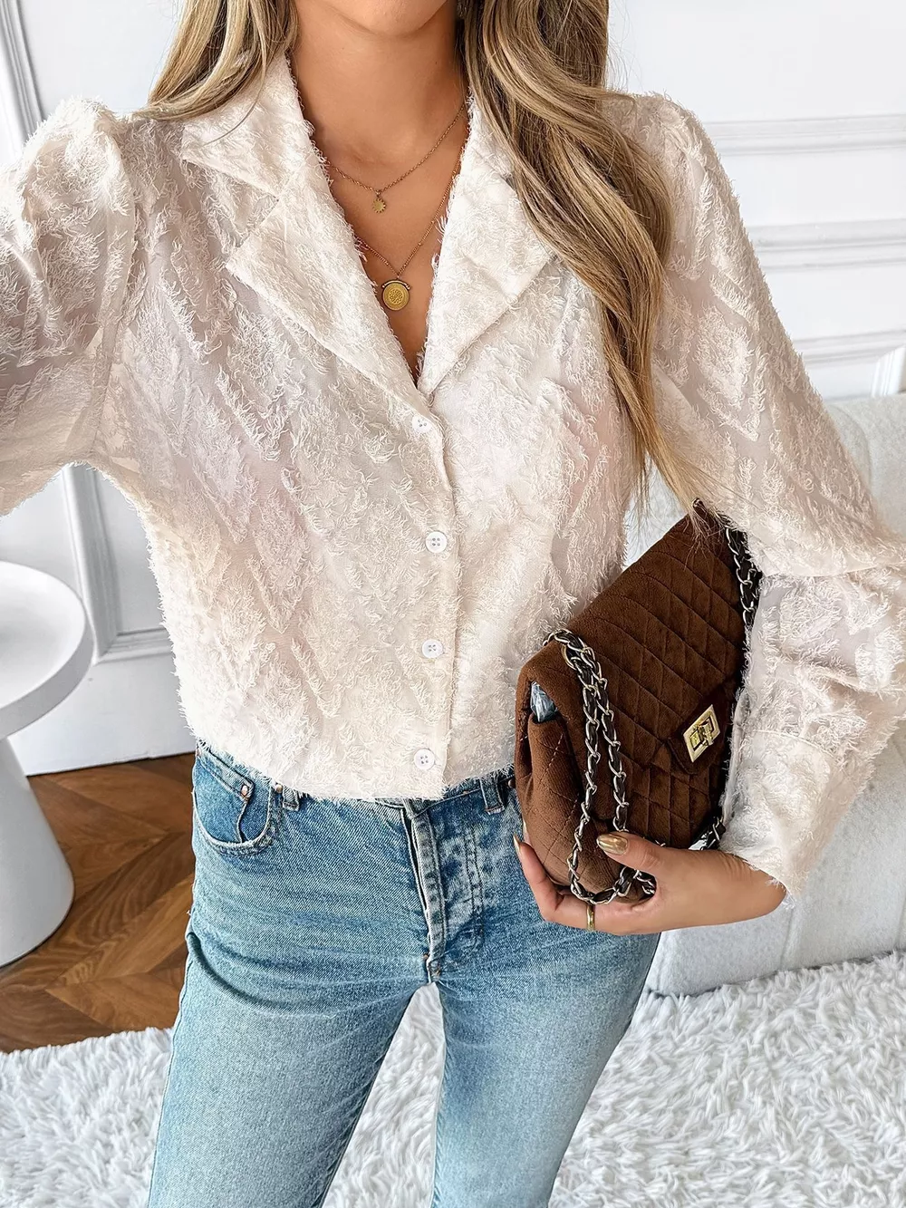 Textured Long Sleeve Button-Up Shirt, image 8