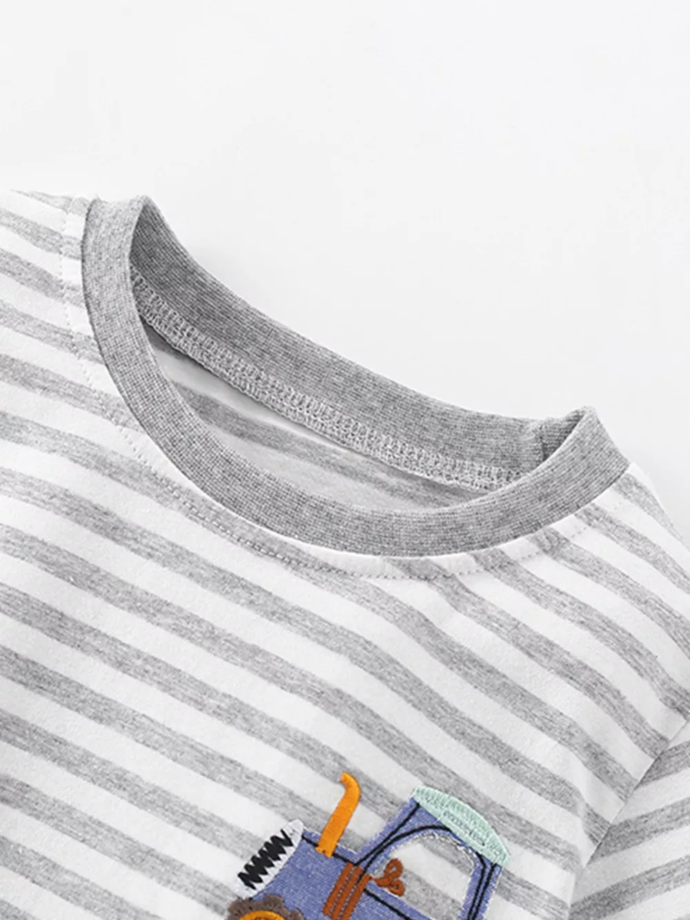 Children's Striped Cotton Toddler T-Shirt with Tractor Applique, image 2