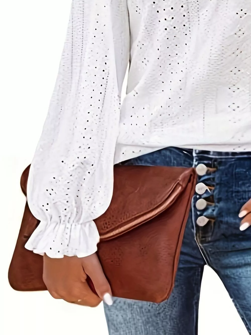 Plus Size Eyelet V-Neck Flounce Sleeve Blouse, image 21