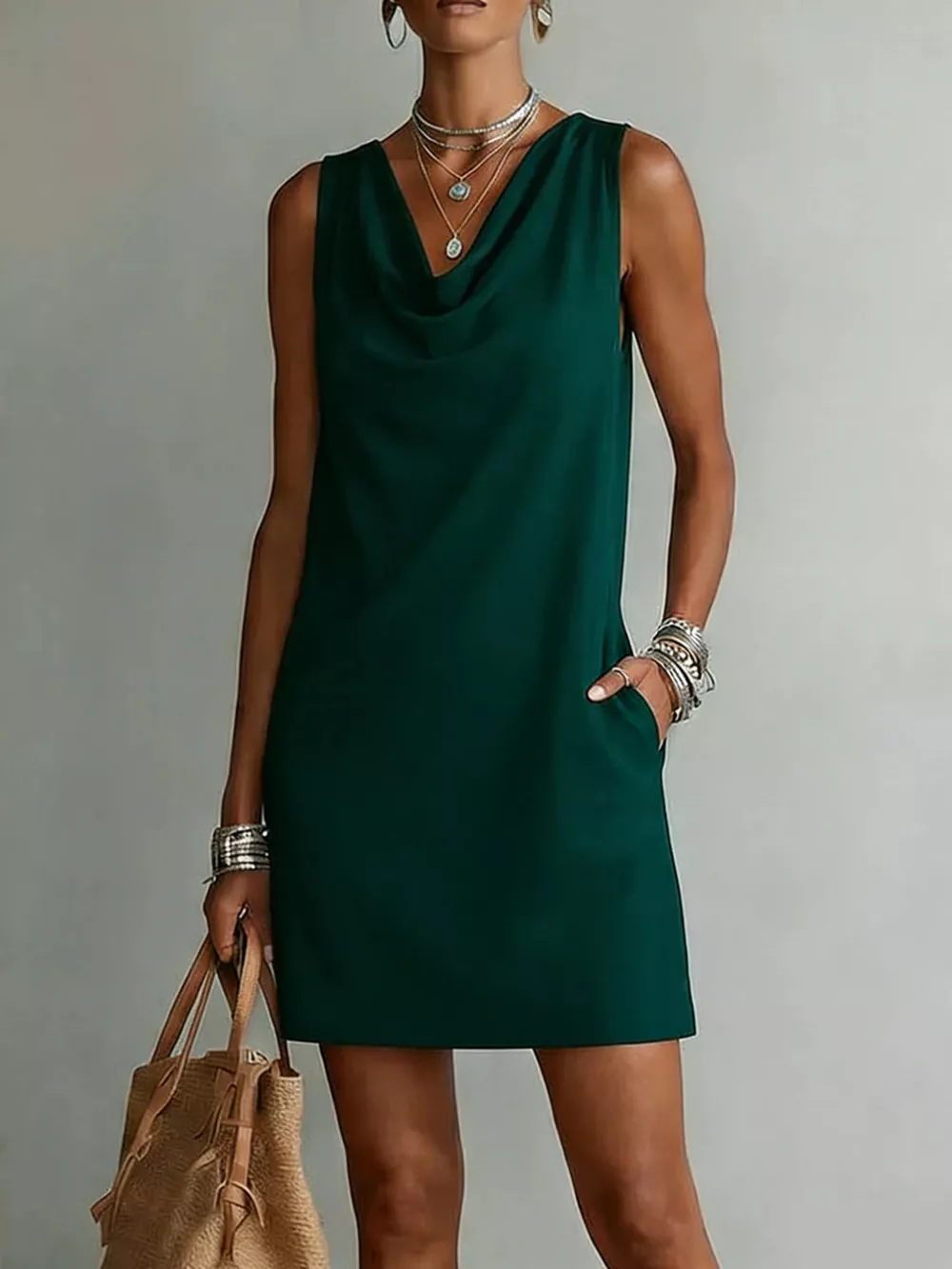 Full Size Sleeveless Cowl Neck Mini Dress Plus Size, image 7