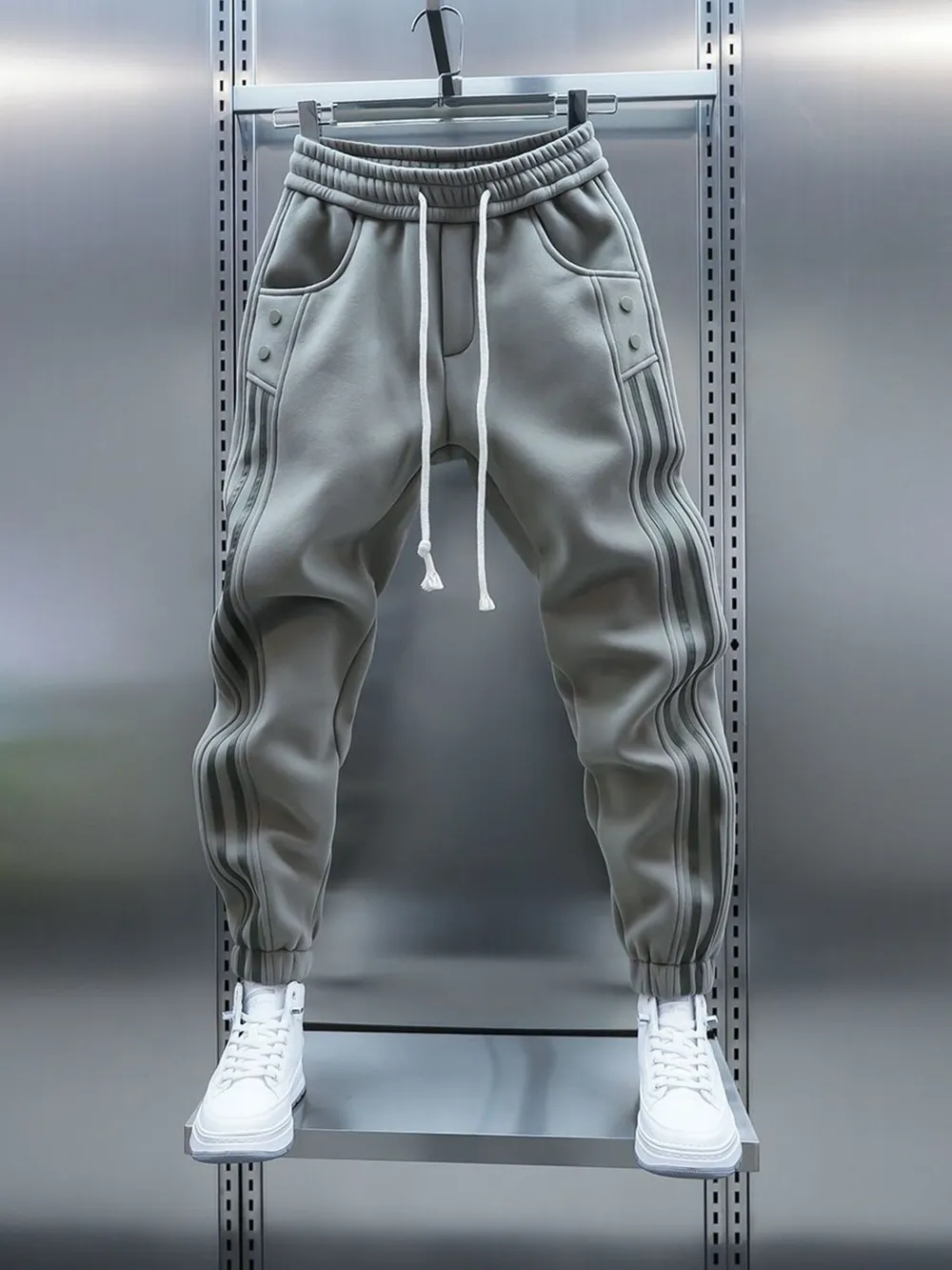 Men's Plus Size Drawstring Striped Joggers with Pockets