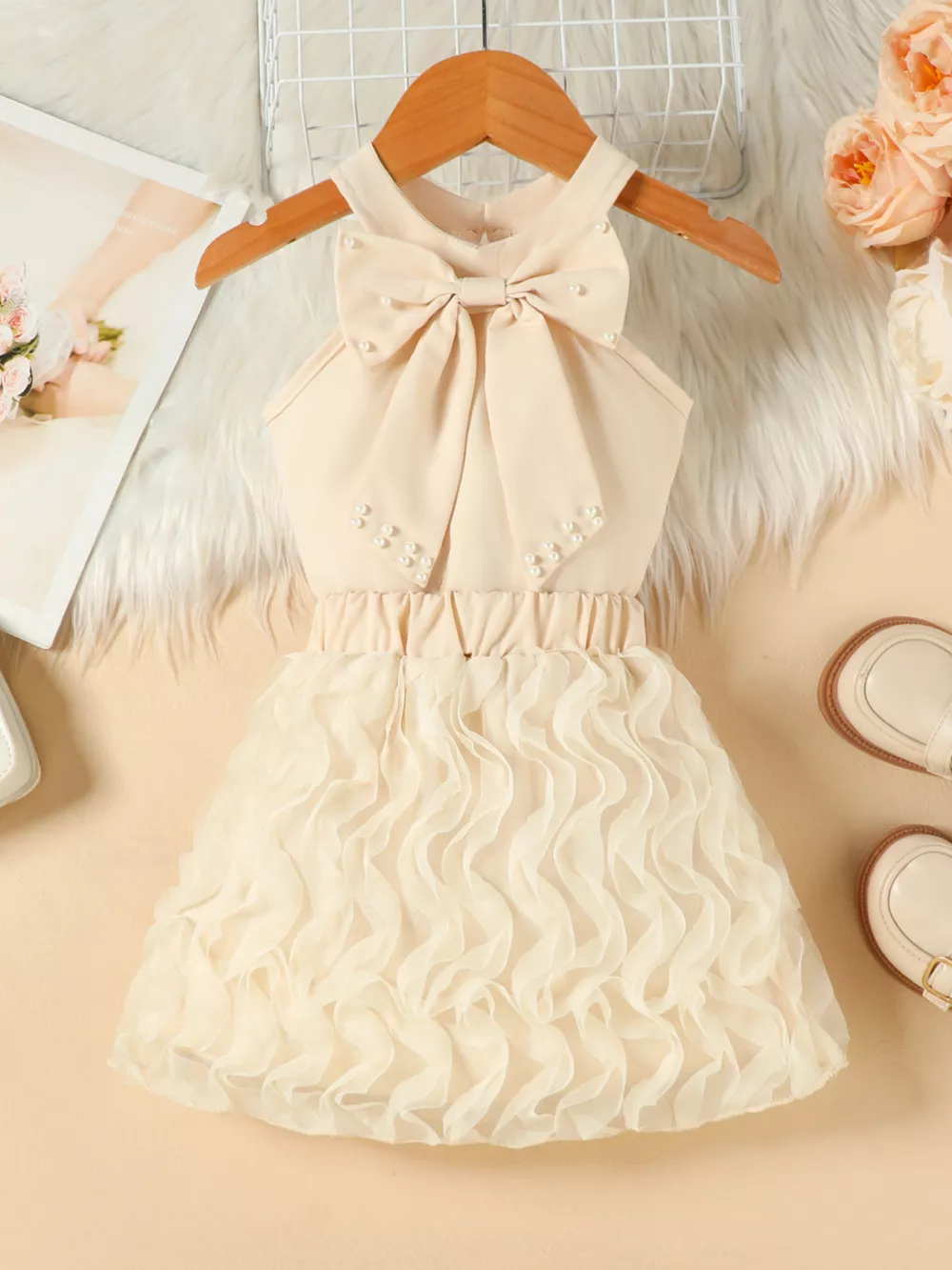 Children's Pearl Bowknot Top and Skirt Set