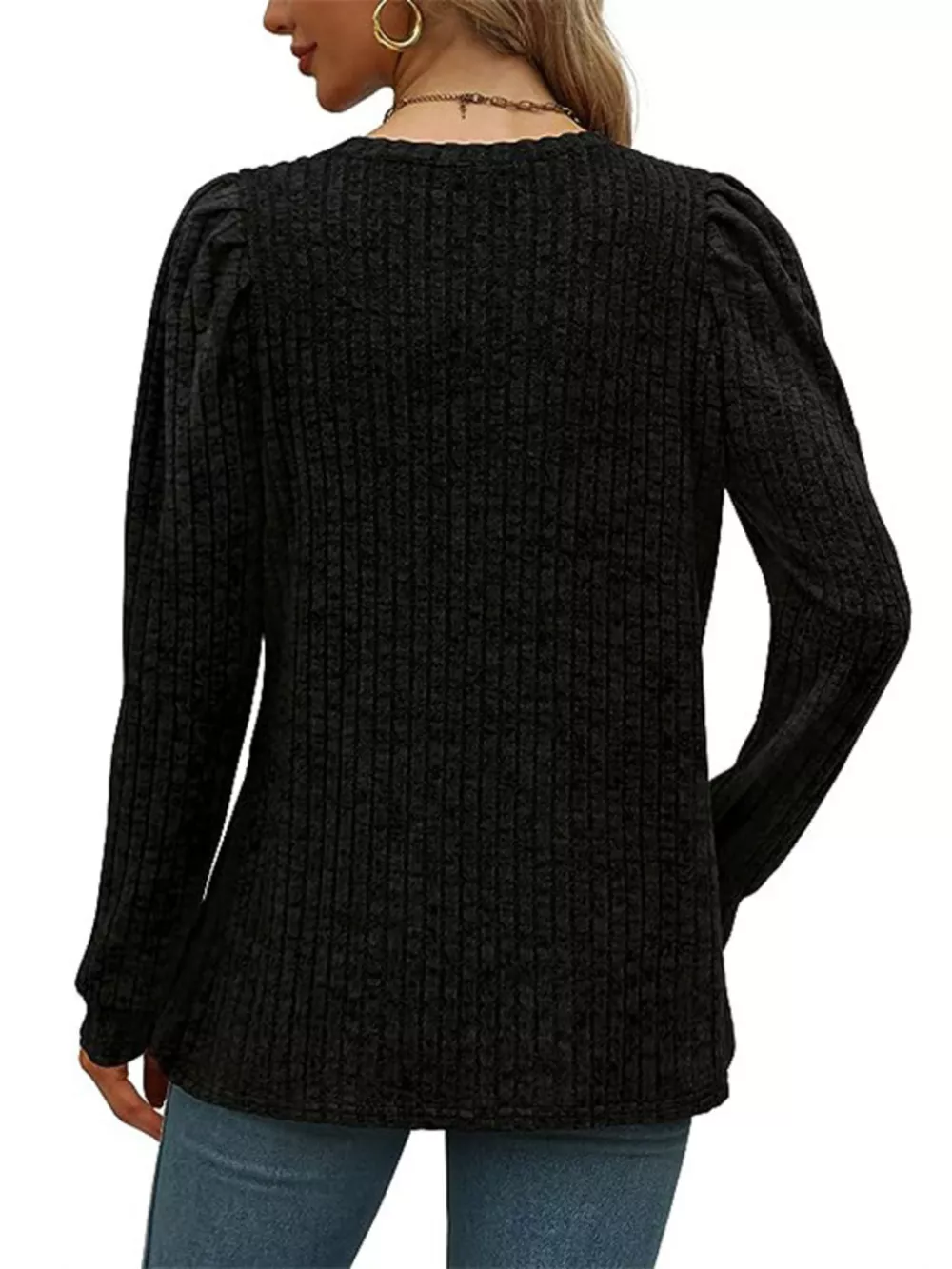 Ribbed Knit Top with Puff Sleeves, image 16