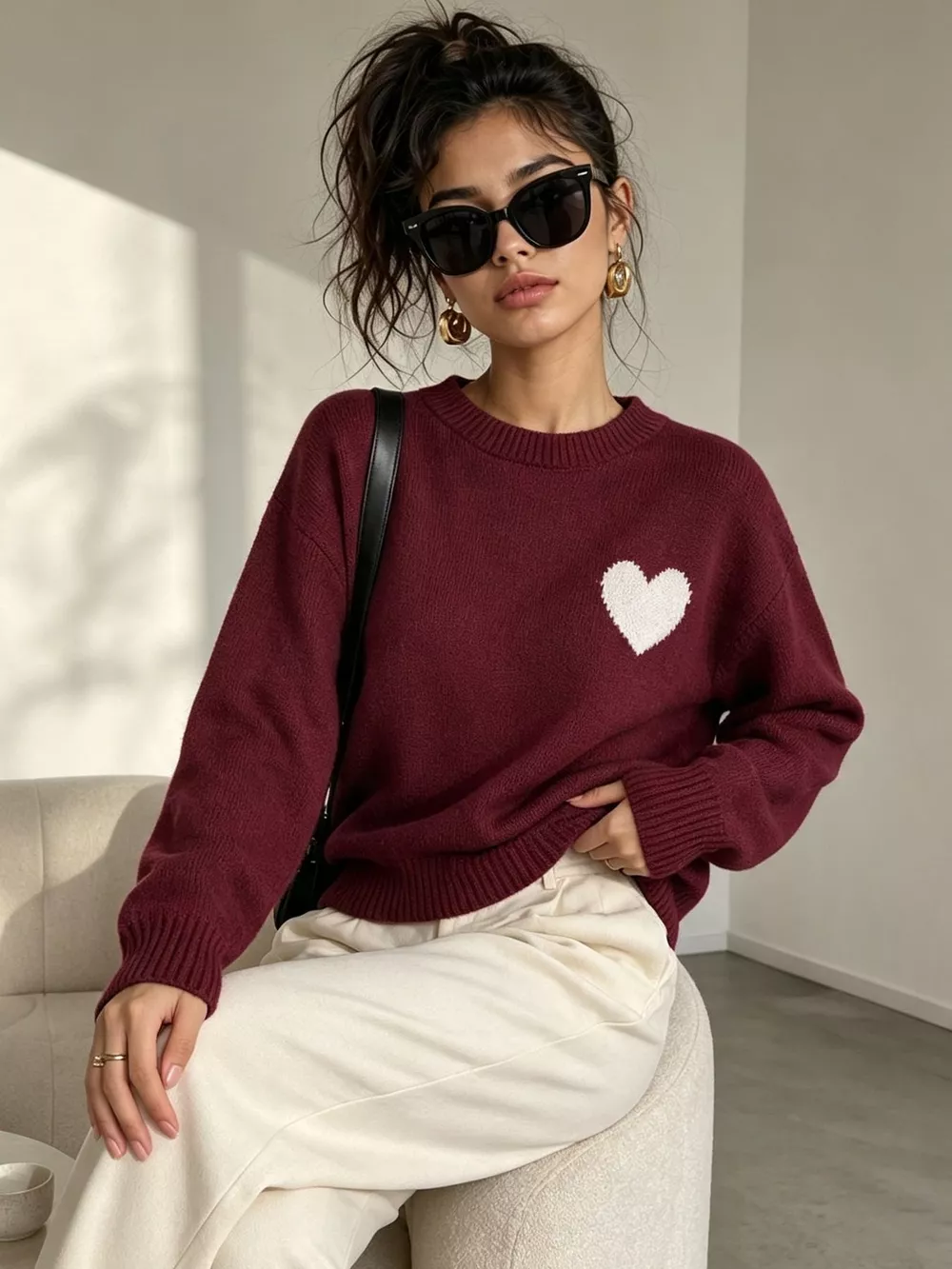 Heart Pattern Round Neck Sweater, image 9