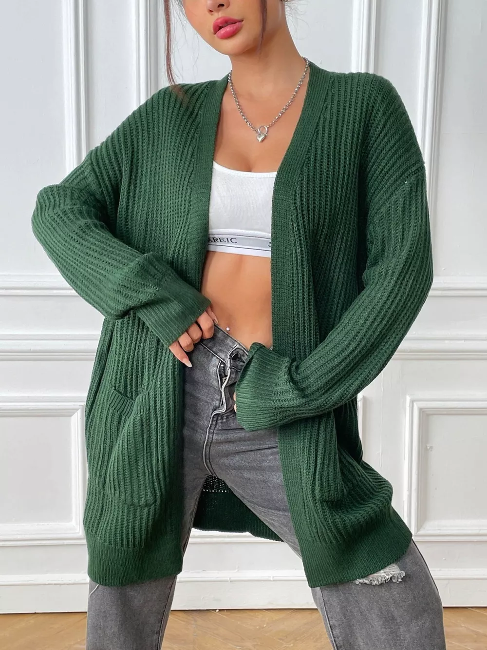 Open Front Drop Shoulder Cardigan, image 6
