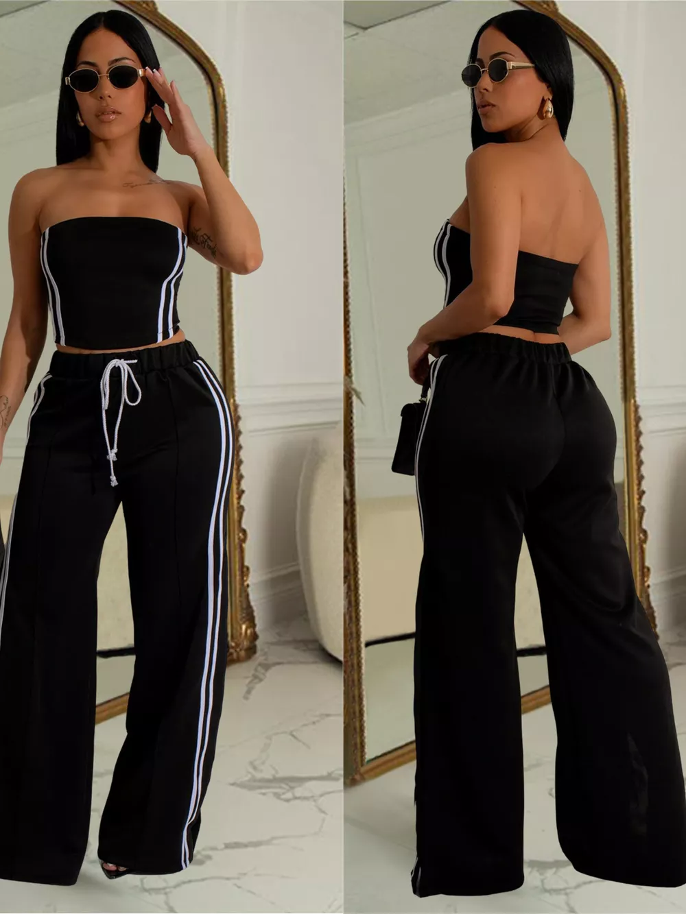 Sleeveless Tube Top and Wide Leg Pants Set, image 3