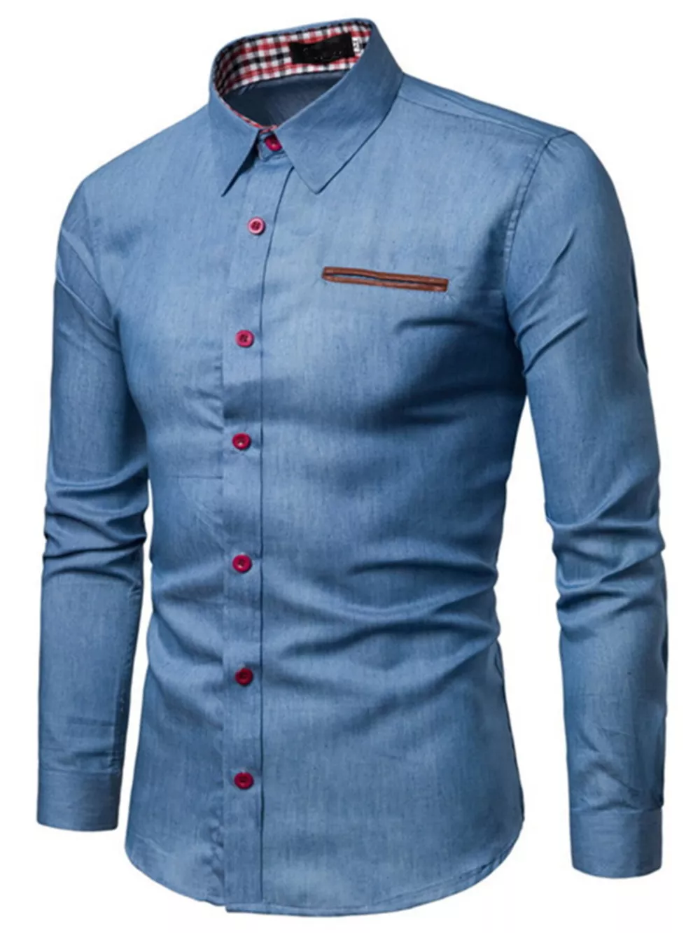 Men's Plus Size Slim Fit Long Sleeve Denim Shirt, image 4
