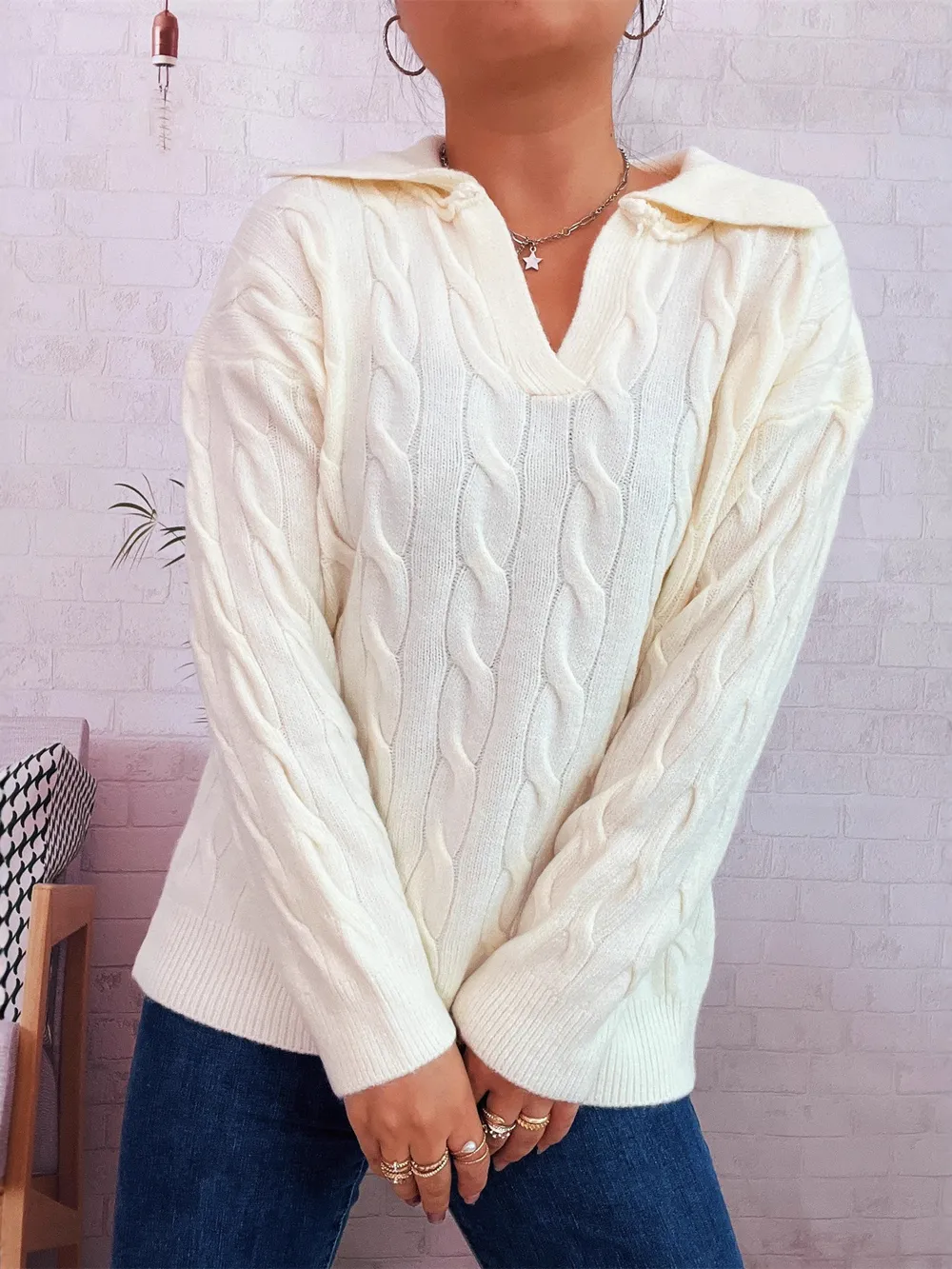 Cable Knit Johnny Collar Sweater, image 25