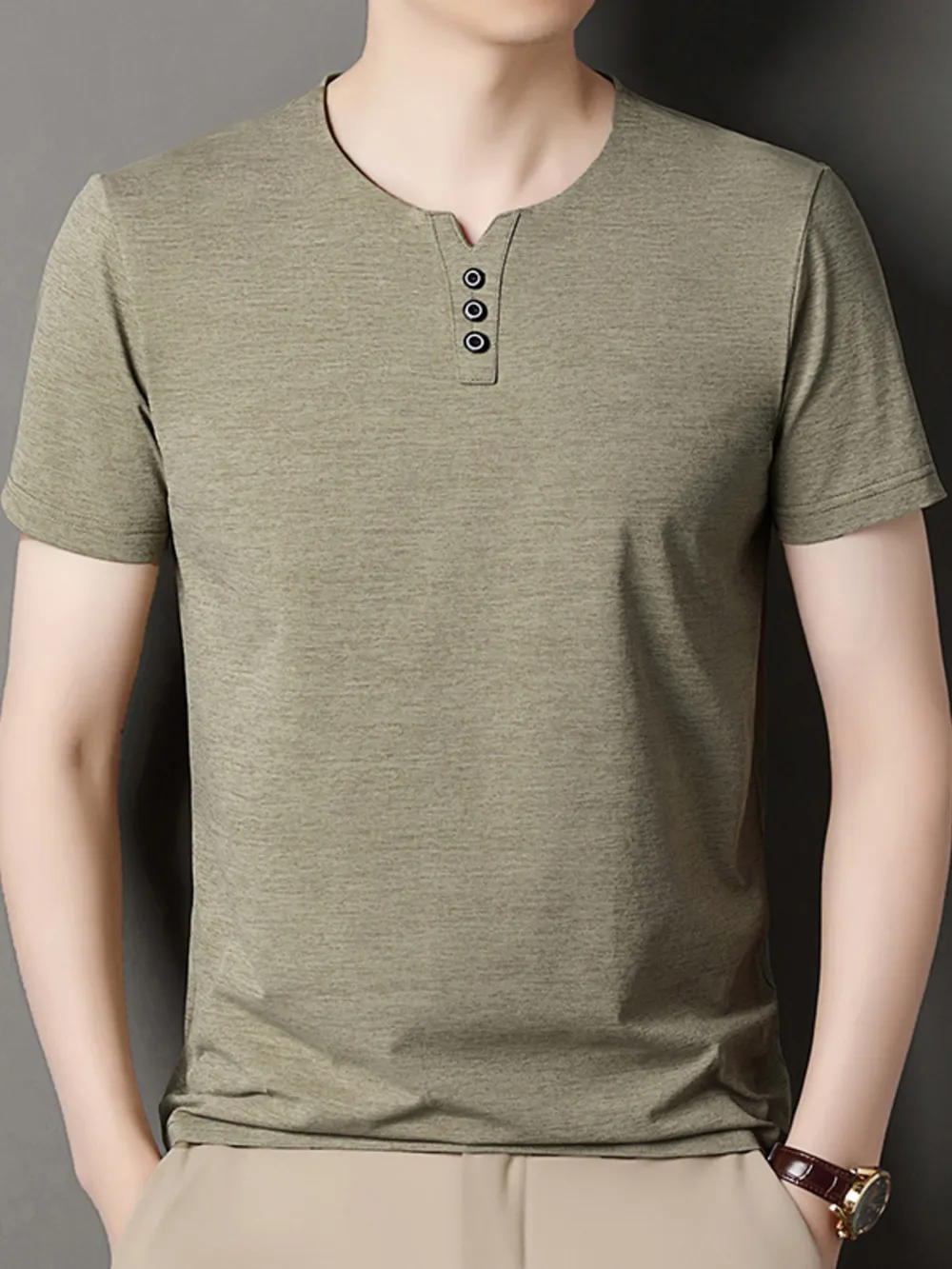 Men's Decor Button Short Sleeve T-Shirt, image 2