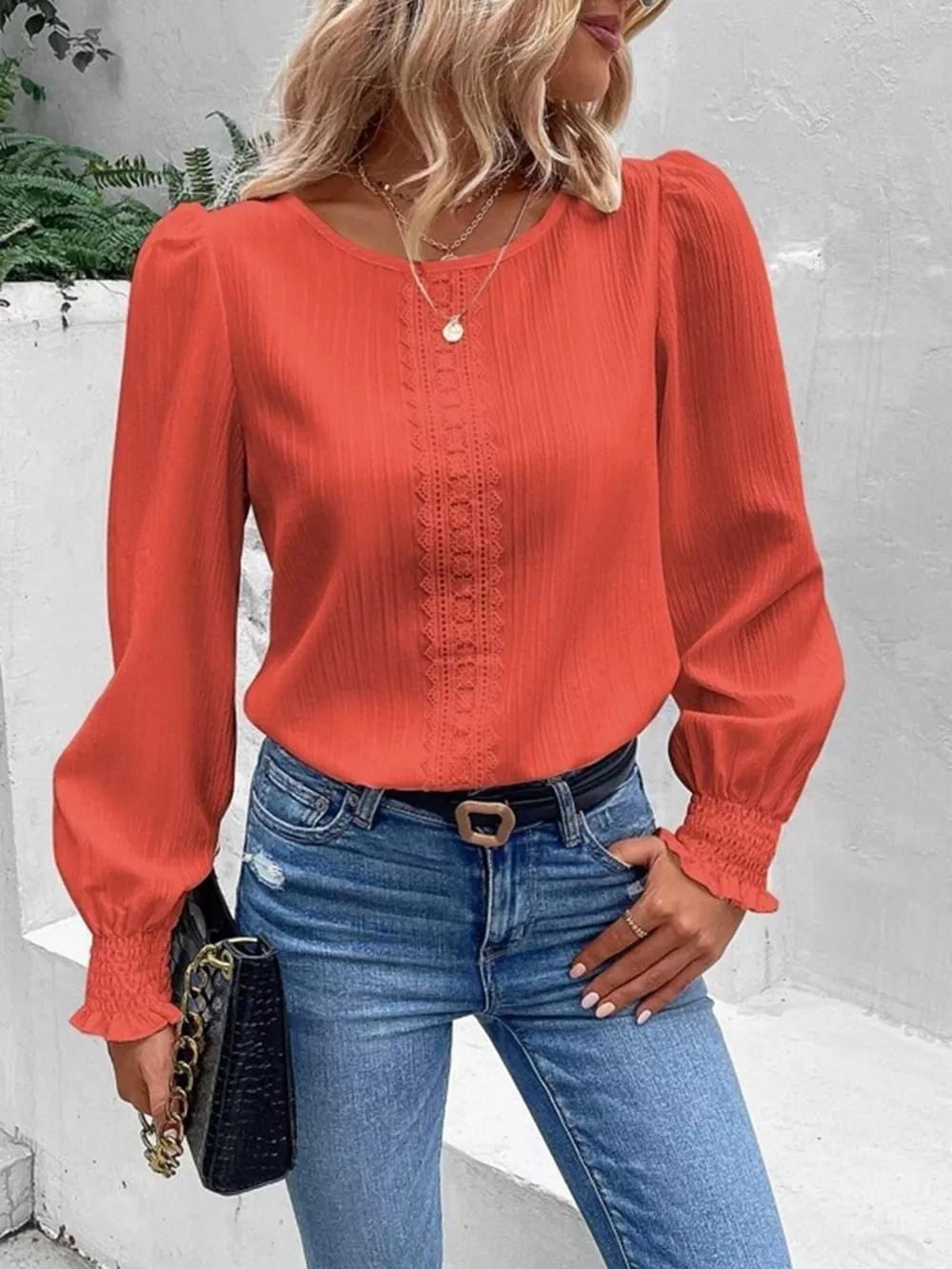 Lace Trim Long Sleeve Blouse, image 11
