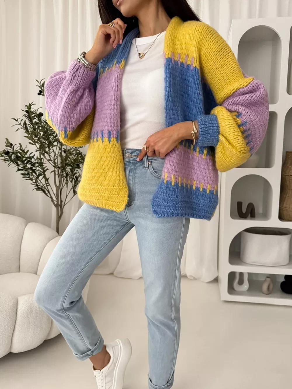 Color Block Open Front Cardigan, image 4