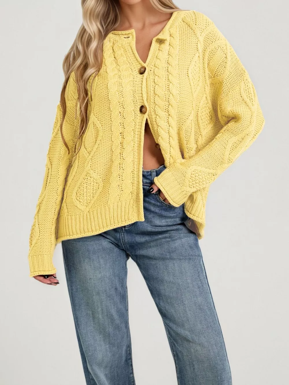 Cable-Knit Button-Down Cardigan, image 3