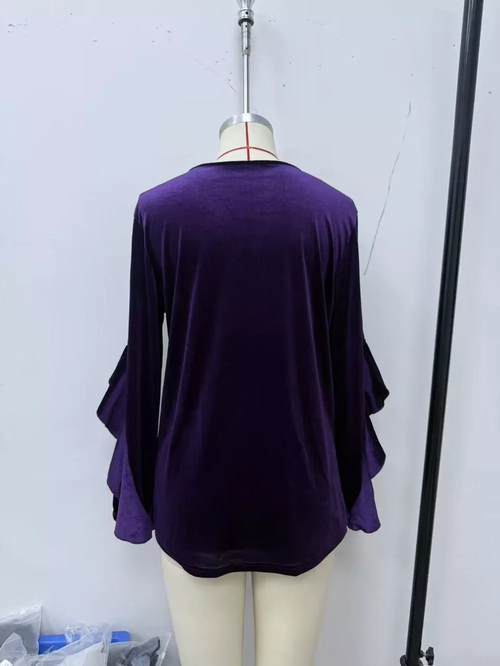 Velvet Round Neck Ruffle Sleeve Top, image 15