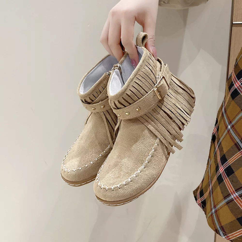 Fringe Round Toe Flats Boots, image 12
