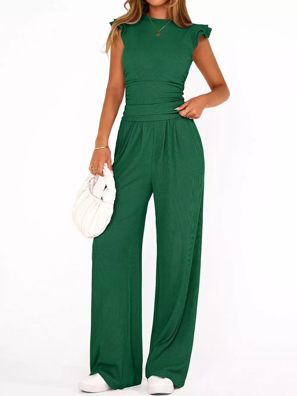 Ruffled Mock Neck Top and Wide Leg Pants Set, image 18