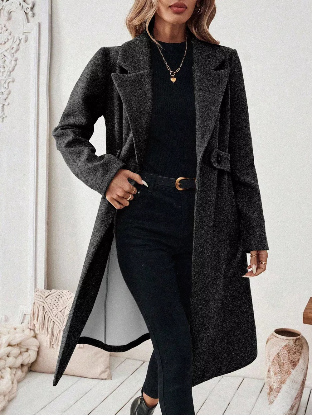 One Button Wool Blend Overcoat, image 8
